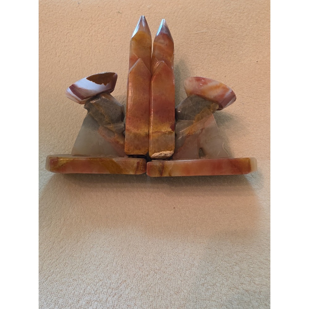 Vintage Onyx Marble Alabaster Mexican Siesta Cactus Book Ends Large 6 3/4" tall - Picture 3 of 5